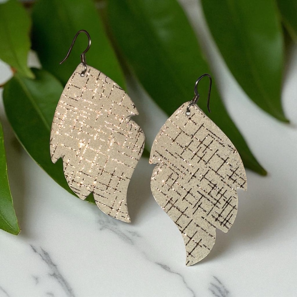 Leaf-Shaped Beige Earrings